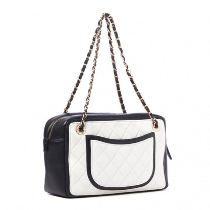 Chanel Lambskin Quilted Graphic Camera Case White Black 2 of 9