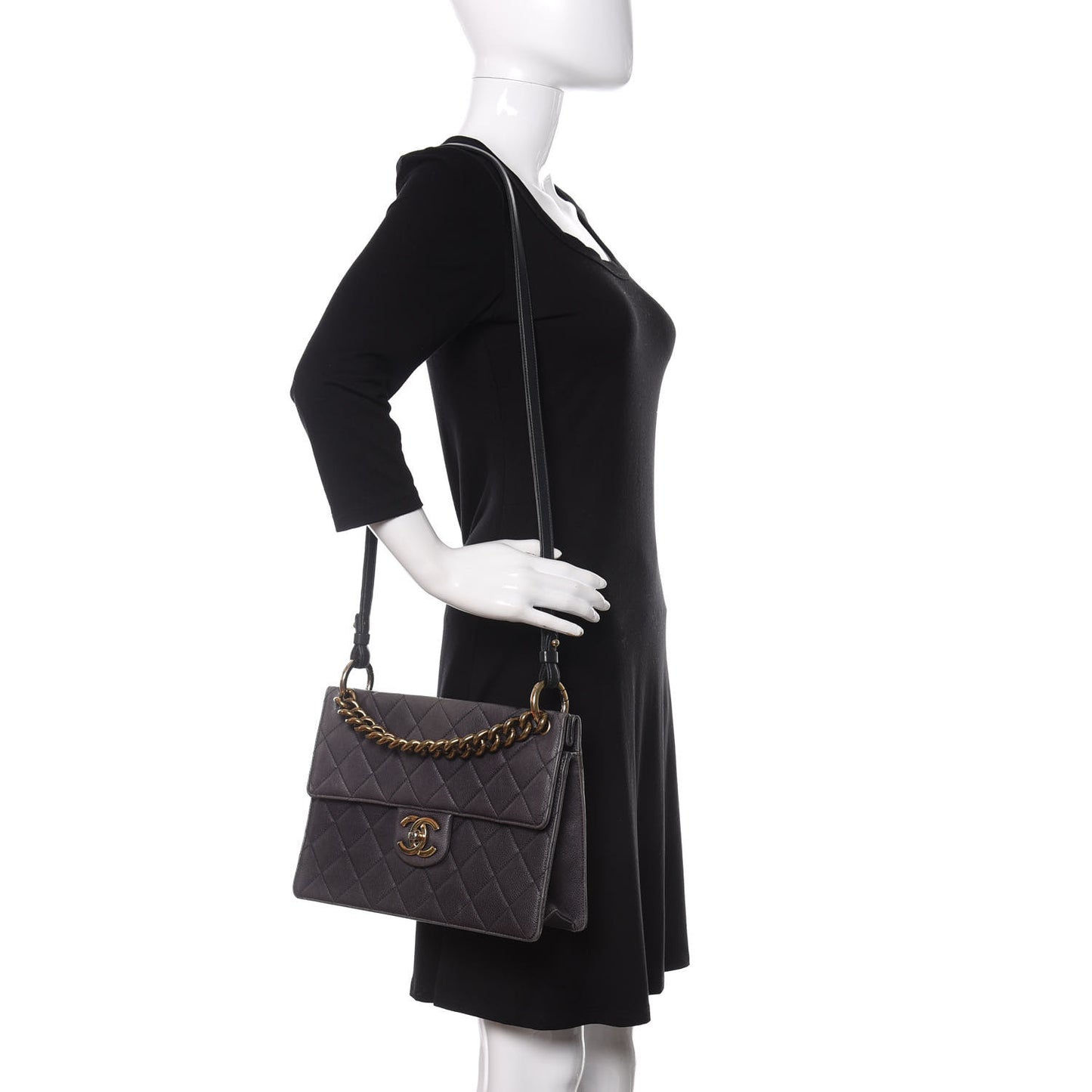 Caviar Quilted Large Retro Class Flap Dark Grey
