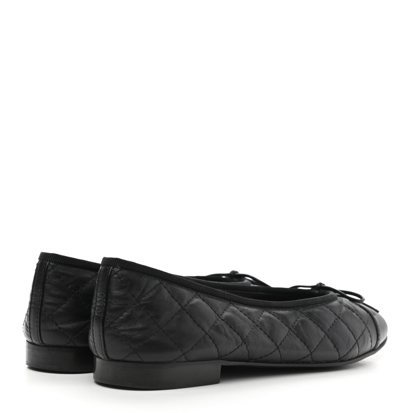Aged Calfskin Quilted CC Cap Toe Ballerina Flats 38.5 Black