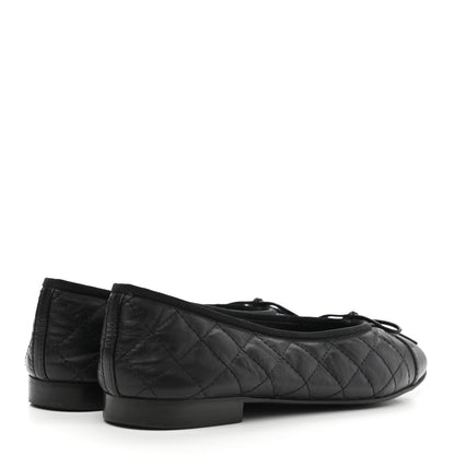 Chanel Aged Calfskin Quilted CC Cap Toe Ballerina Flats 38.5 Black 4 of 12
