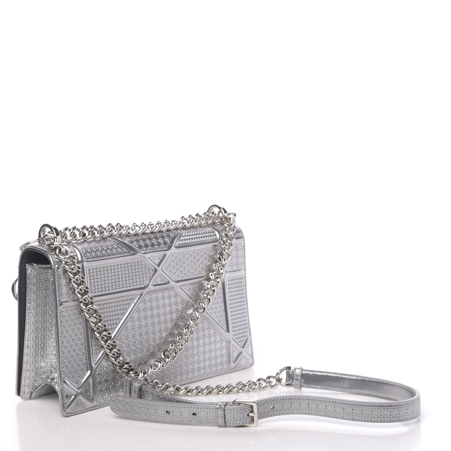 Metallic Patent Micro-Cannage Medium Diorama Flap Bag Silver