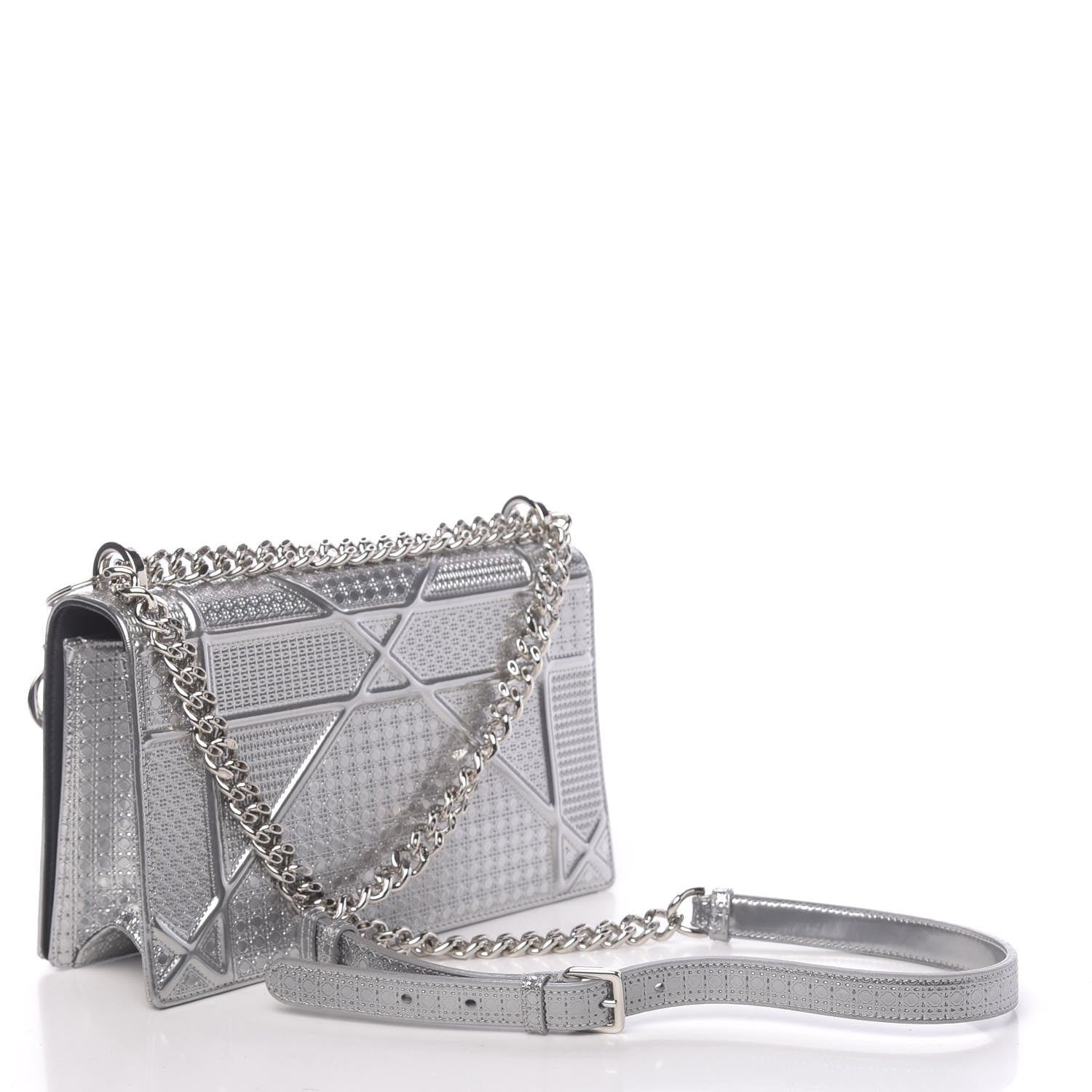 Christian Dior Metallic Patent Micro-Cannage Medium Diorama Flap Bag Silver 2 of 11