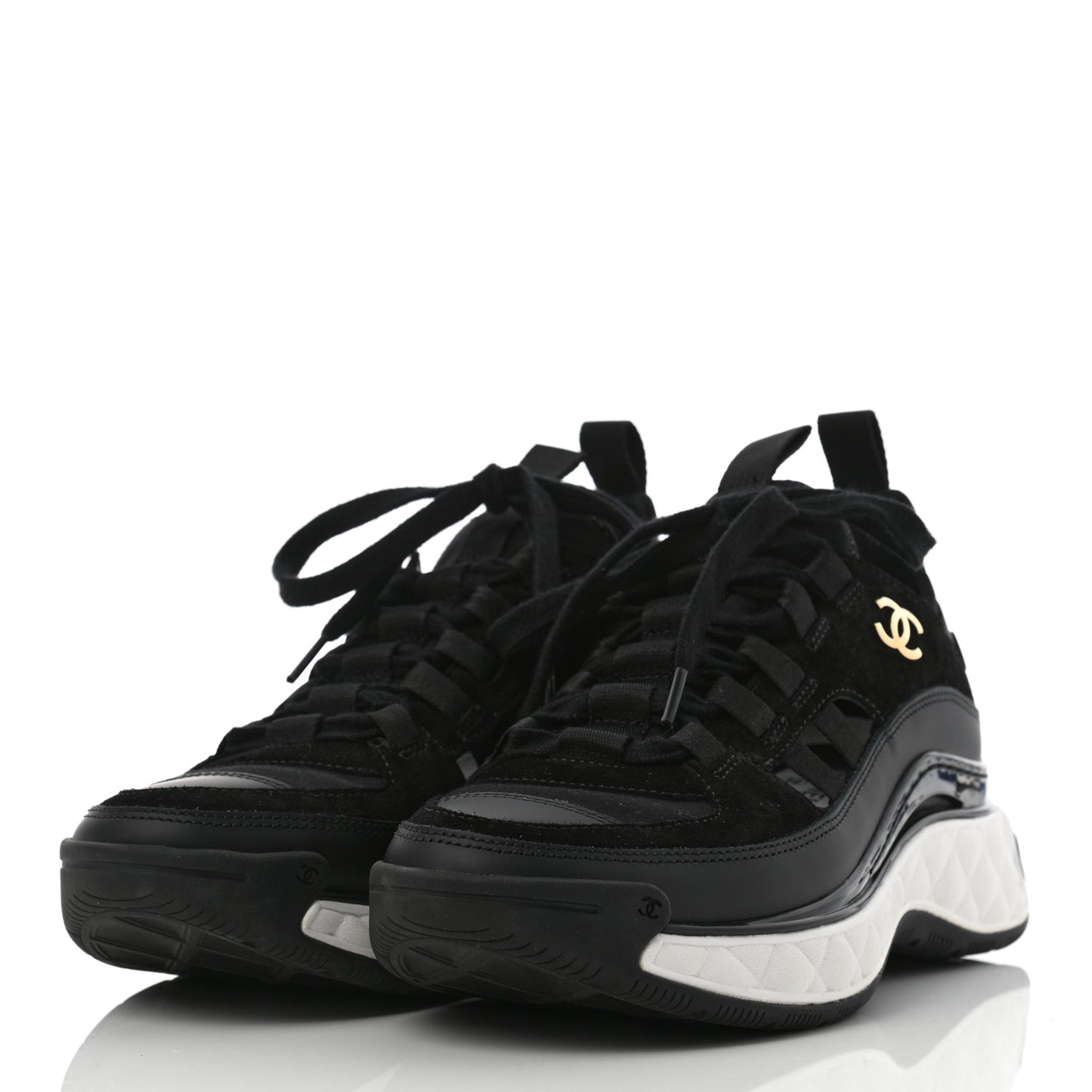 Velvet Calfskin Mixed Fibers CC Sneakers 35 Black