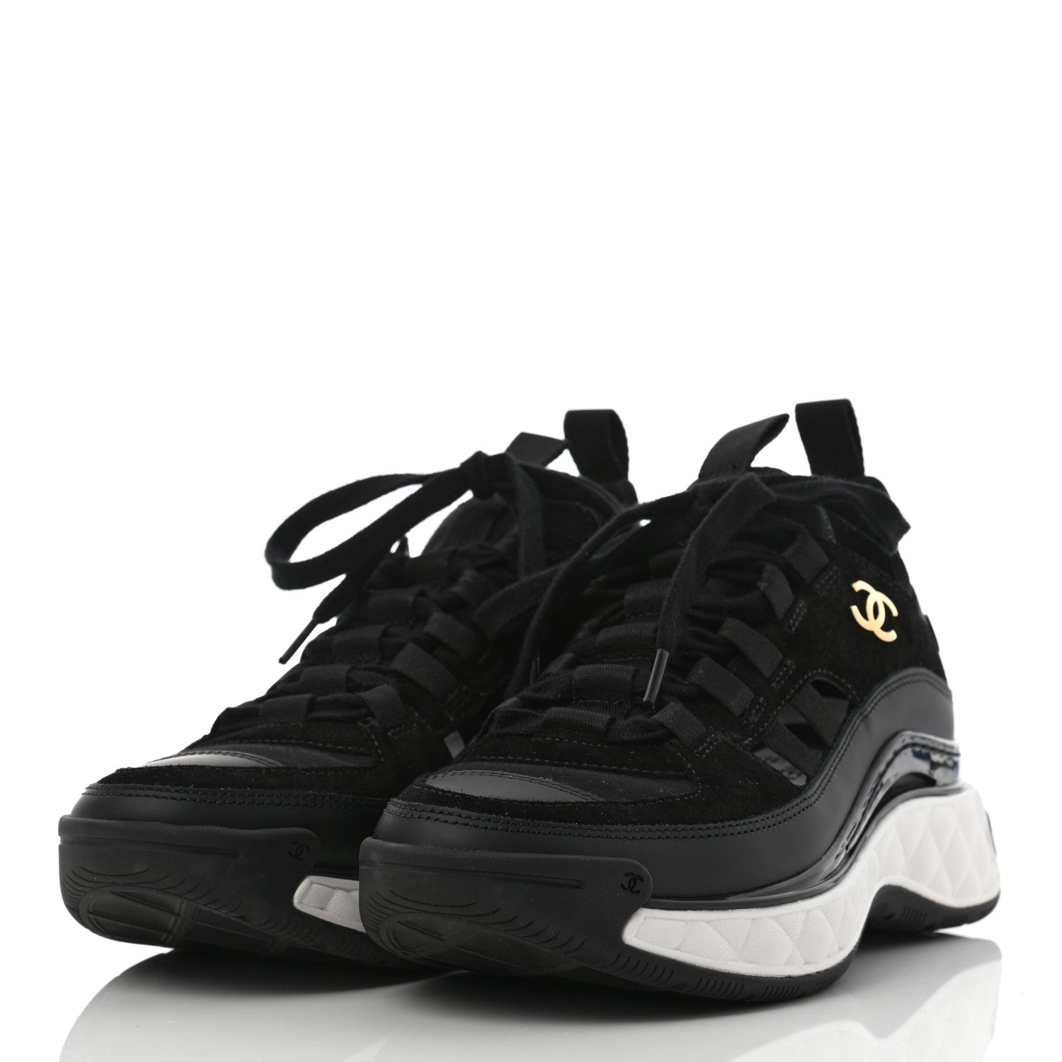 Chanel Velvet Calfskin Mixed Fibers CC Sneakers 35 Black 3 of 8