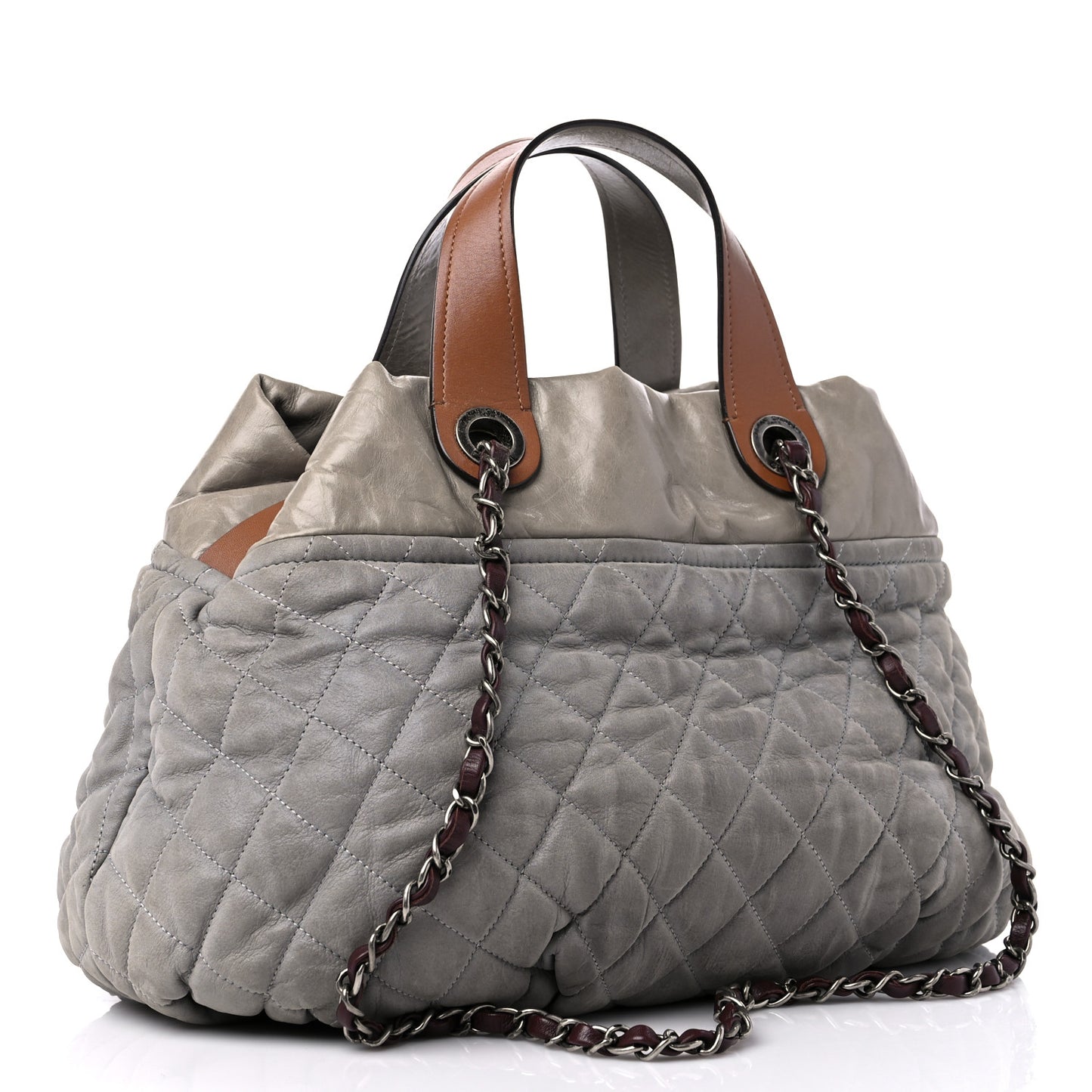 Iridescent Calfskin Quilted Small In The Mix Tote Grey