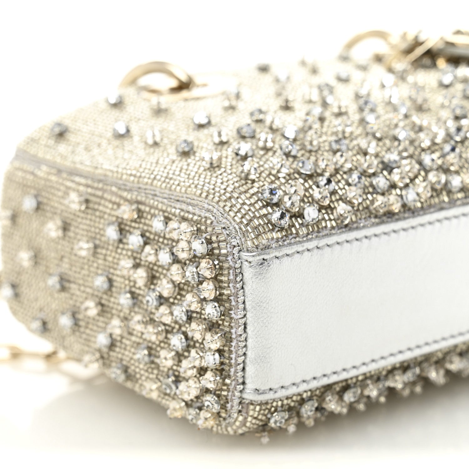 Christian Dior Metallic Lambskin Crystal Beaded Embroidered Micro Lady D-Joy Silver 9 of 11