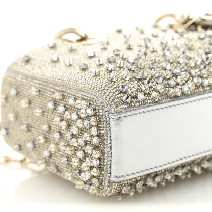 Christian Dior Metallic Lambskin Crystal Beaded Embroidered Micro Lady D-Joy Silver 9 of 11