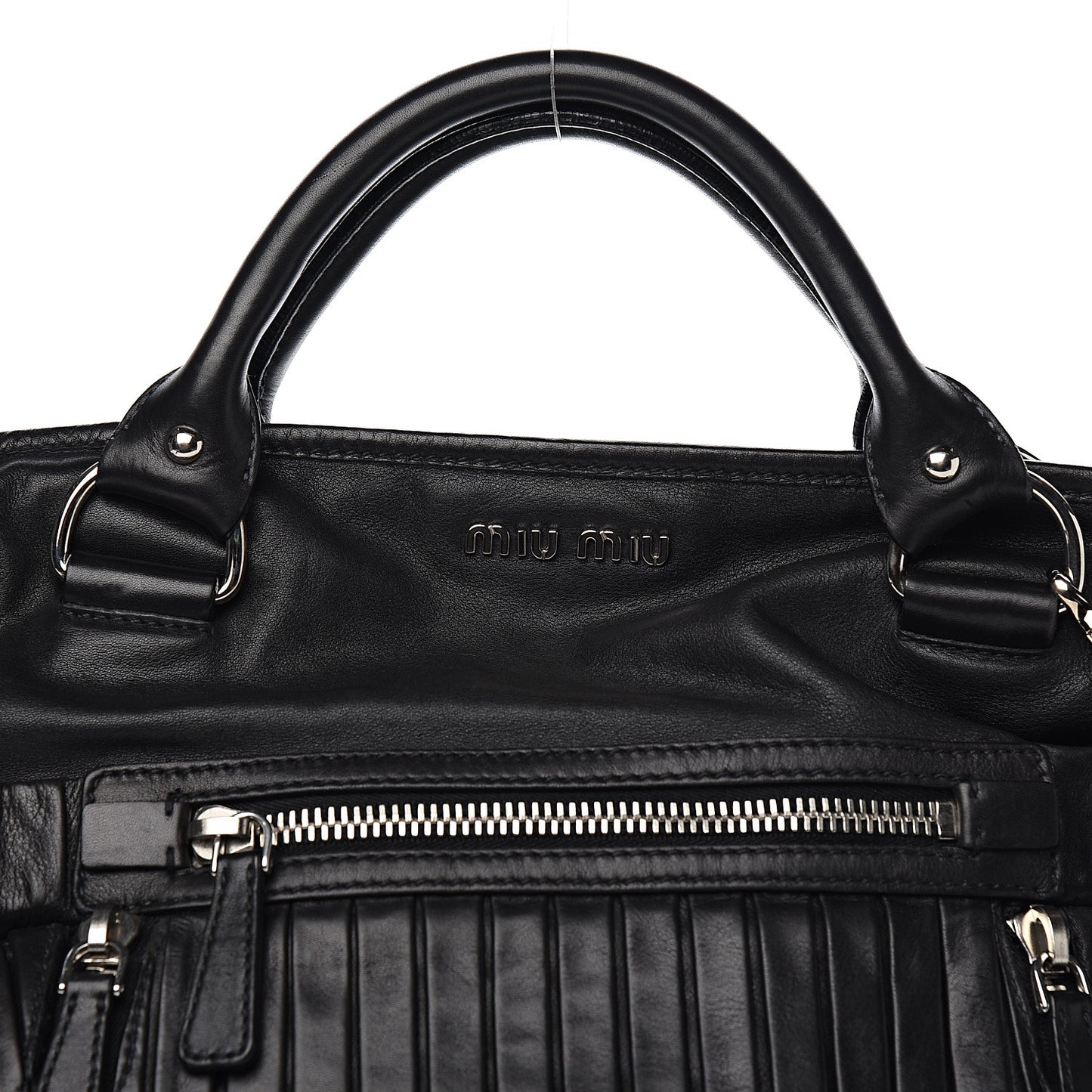 Nappa Plisse Zip Satchel Black