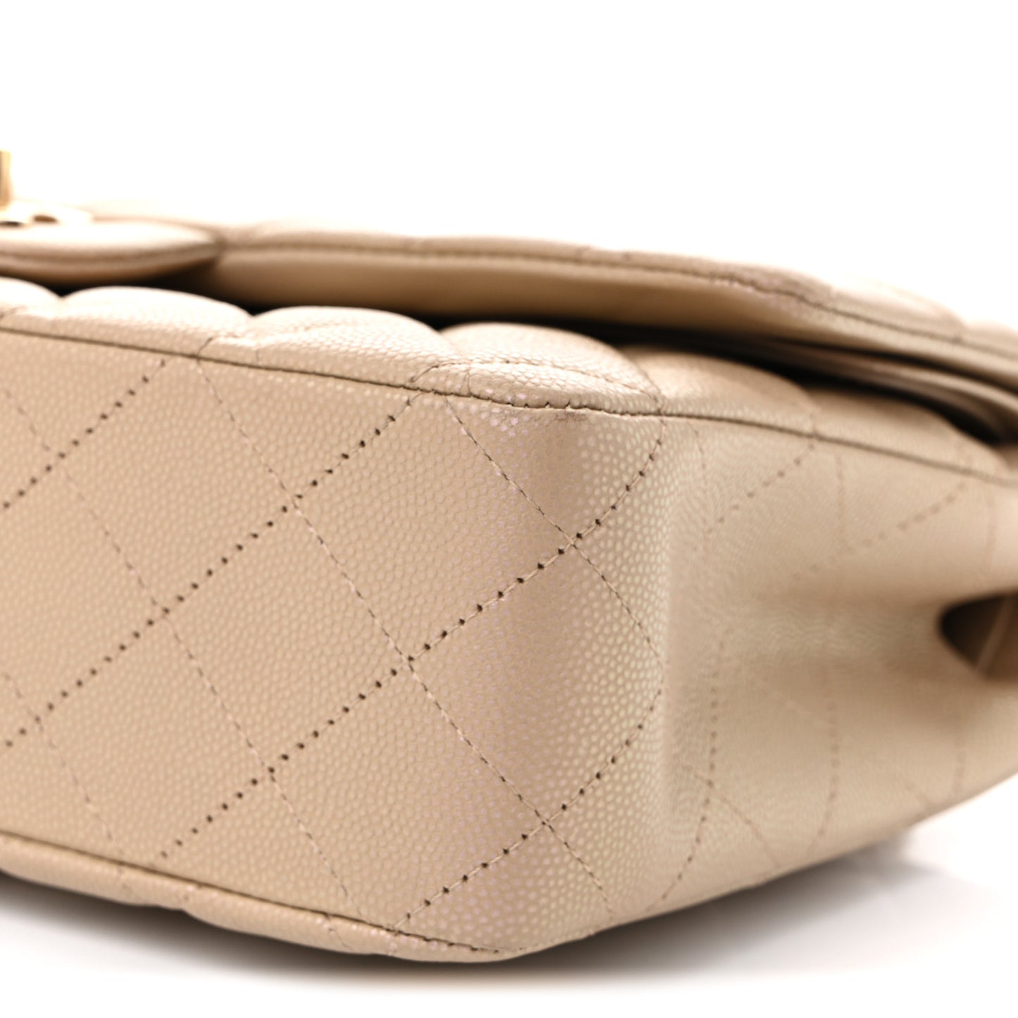 Iridescent Caviar Quilted Medium Double Flap Dark Beige