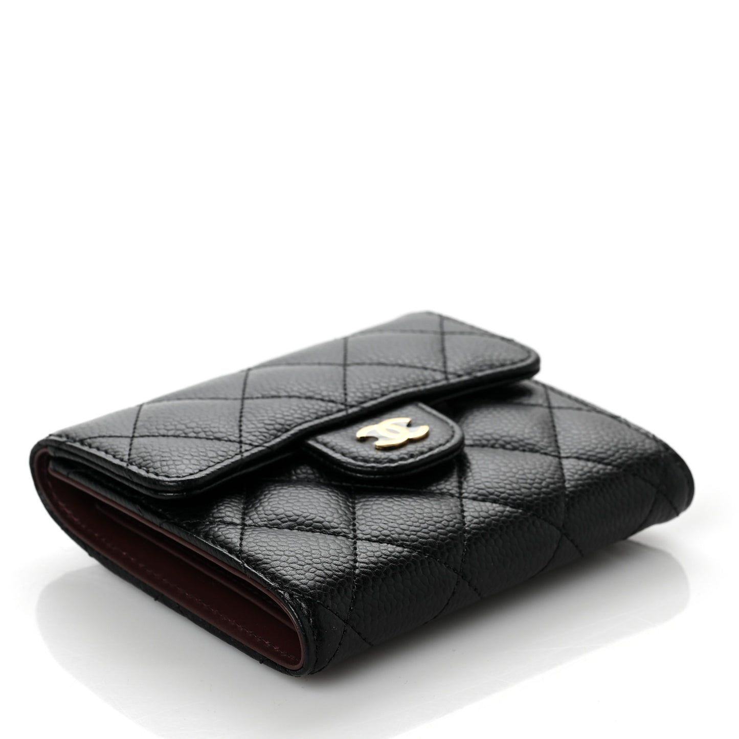 Caviar Quilted Compact Flap Wallet Black