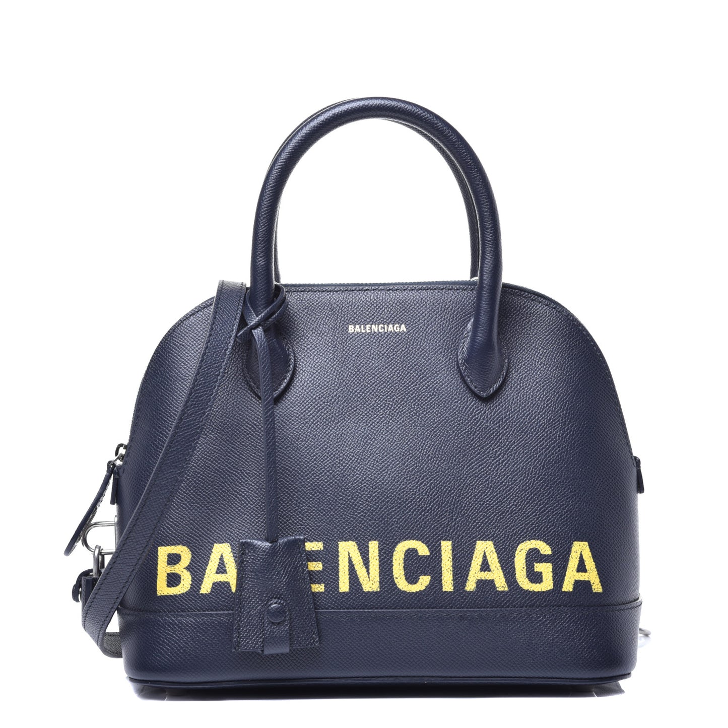 Signature Grained Calfskin Logo S Ville Top Handle Bag Bleu Tempete Jaune
