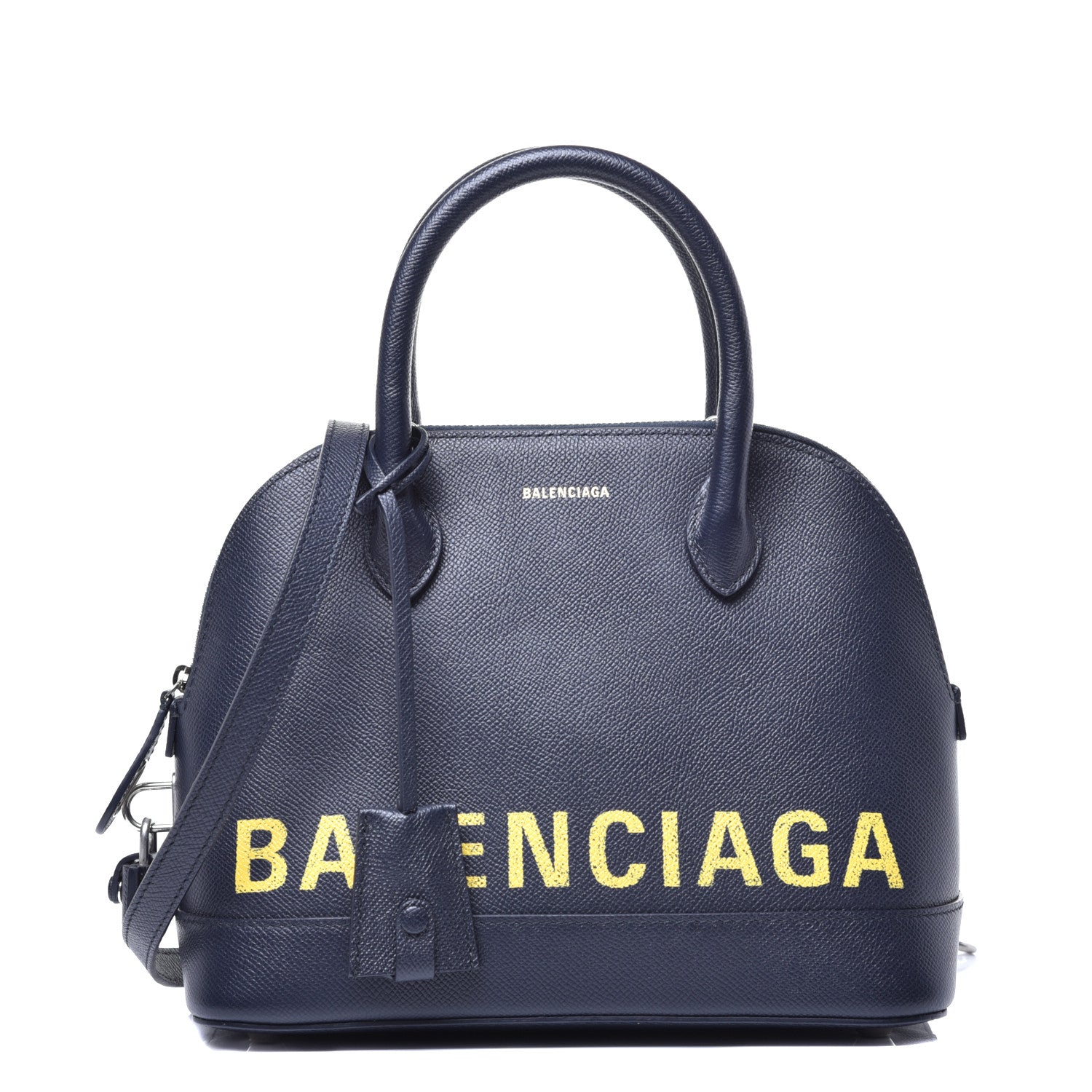 Balenciaga Signature Grained Calfskin Logo S Ville Top Handle Bag Bleu Tempete Jaune 1 of 8