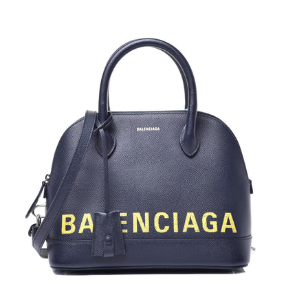 Balenciaga Signature Grained Calfskin Logo S Ville Top Handle Bag Bleu Tempete Jaune 1 of 8