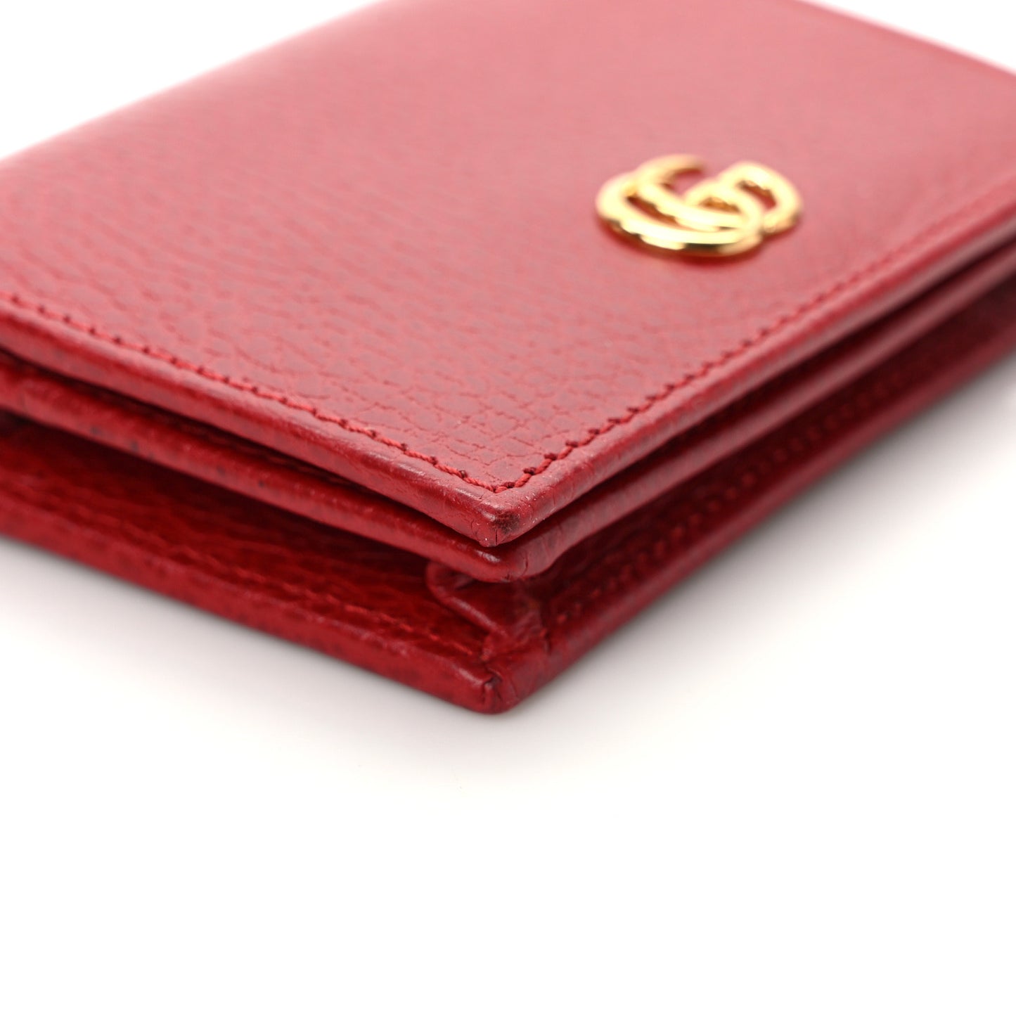 Pebbled Calfskin GG Marmont Card Case Hibiscus Red