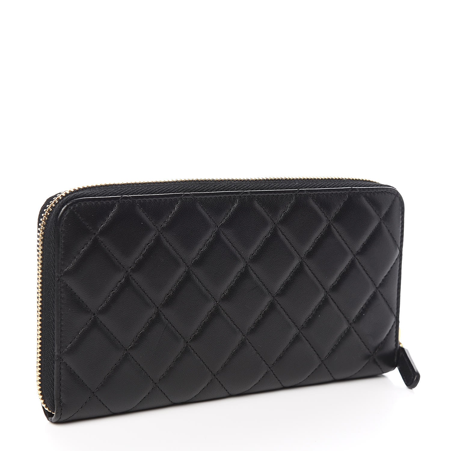 Chanel Lambskin Quilted Large Gusset Zip Around Wallet Black 3 of 13