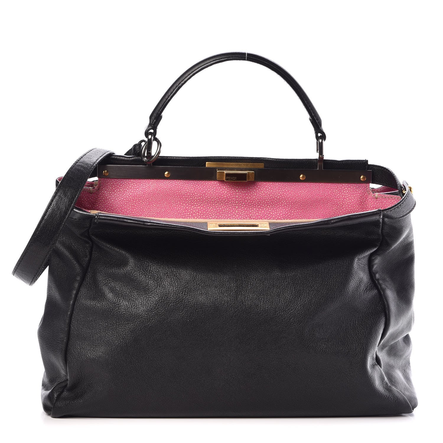 Fendi Goatskin Large Peekaboo Iconic Satchel Black Lampone 1 of 25