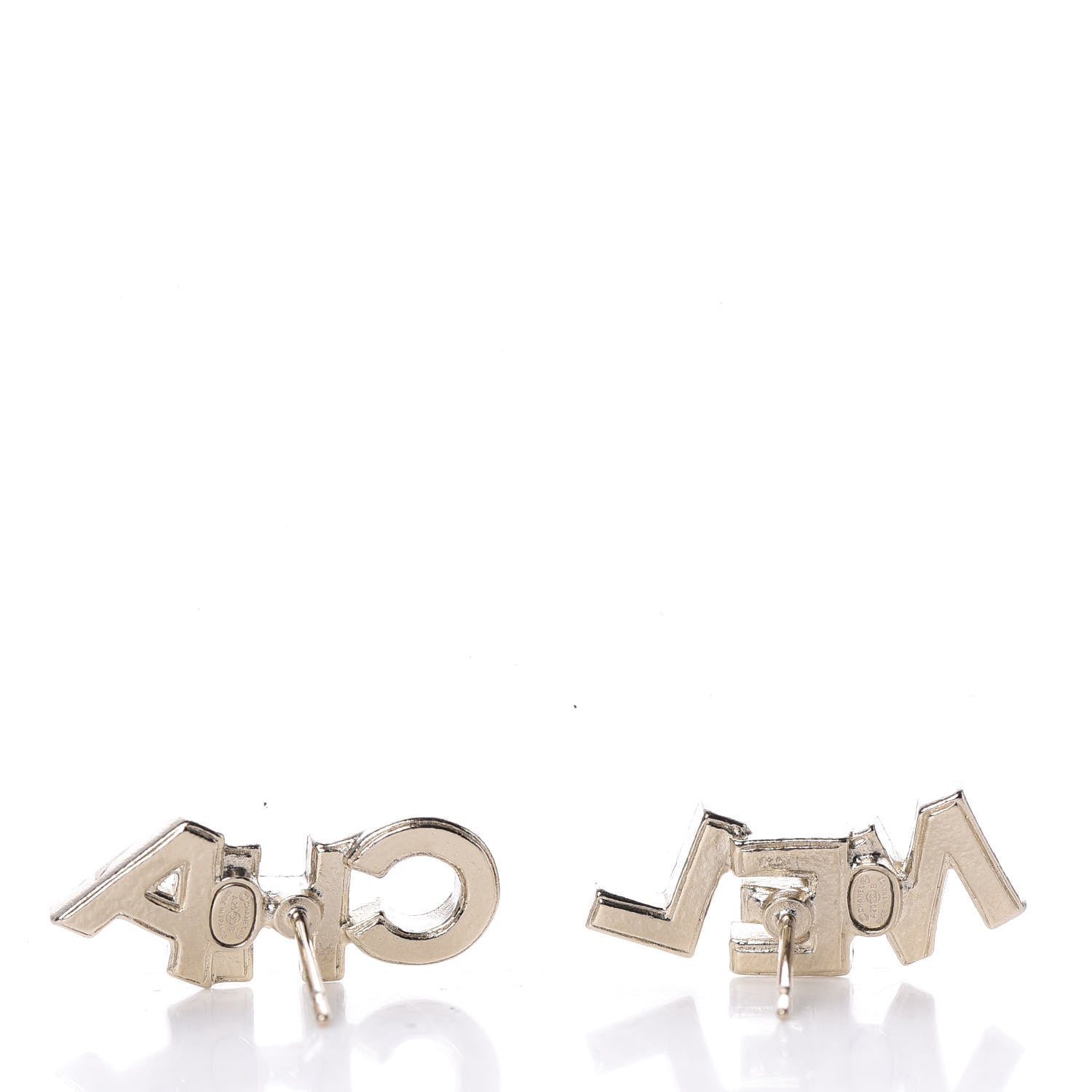 Chanel Crystal Pearl Signature Stud Earrings Gold 4 of 5