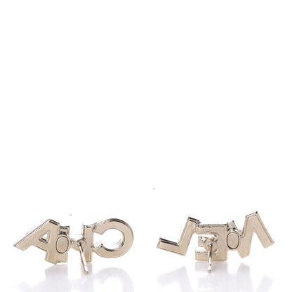 Chanel Crystal Pearl Signature Stud Earrings Gold 4 of 5