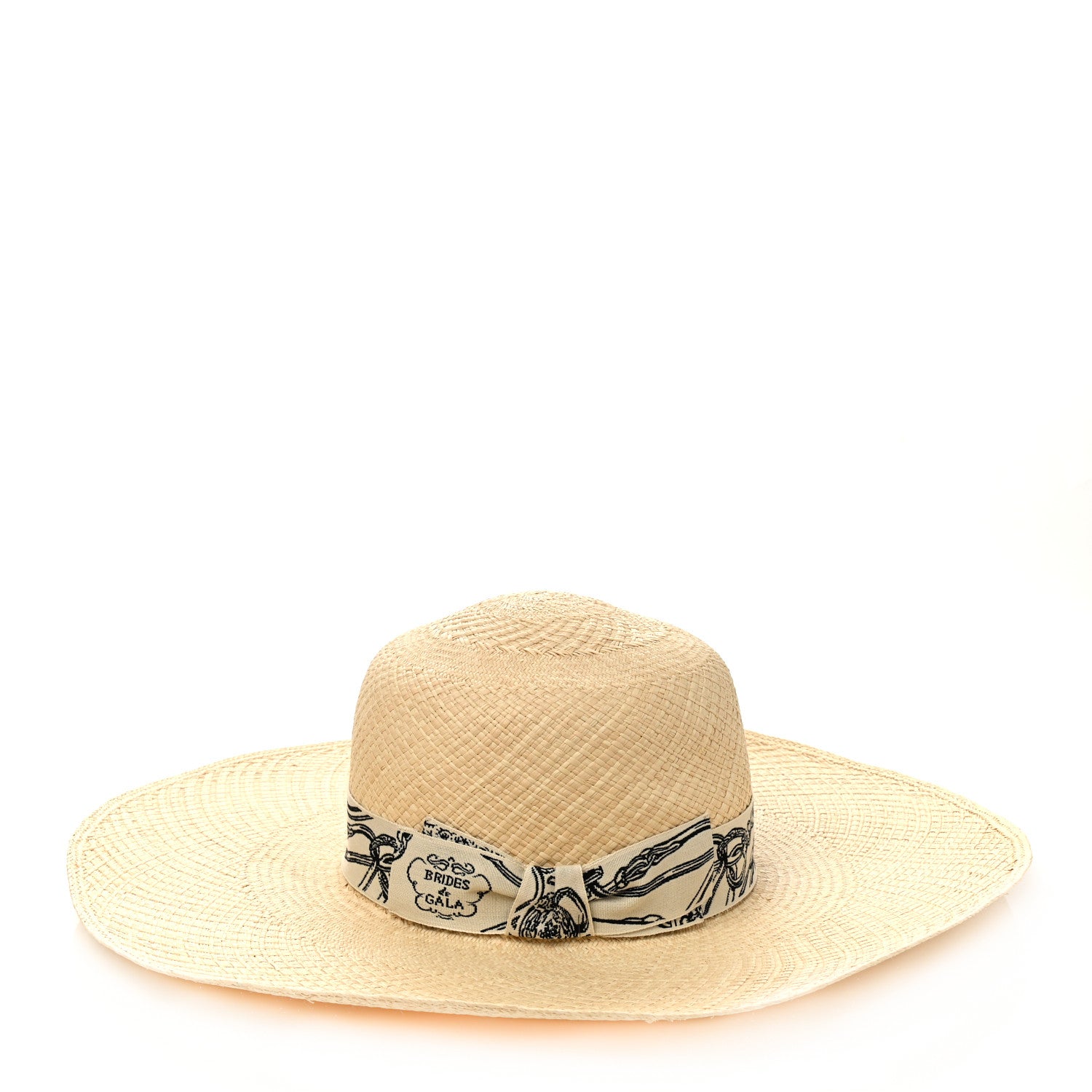 Hermes Straw Brides De Gala Panama Carrousel Hat 58 Naturel Ecru Black 7 of 9