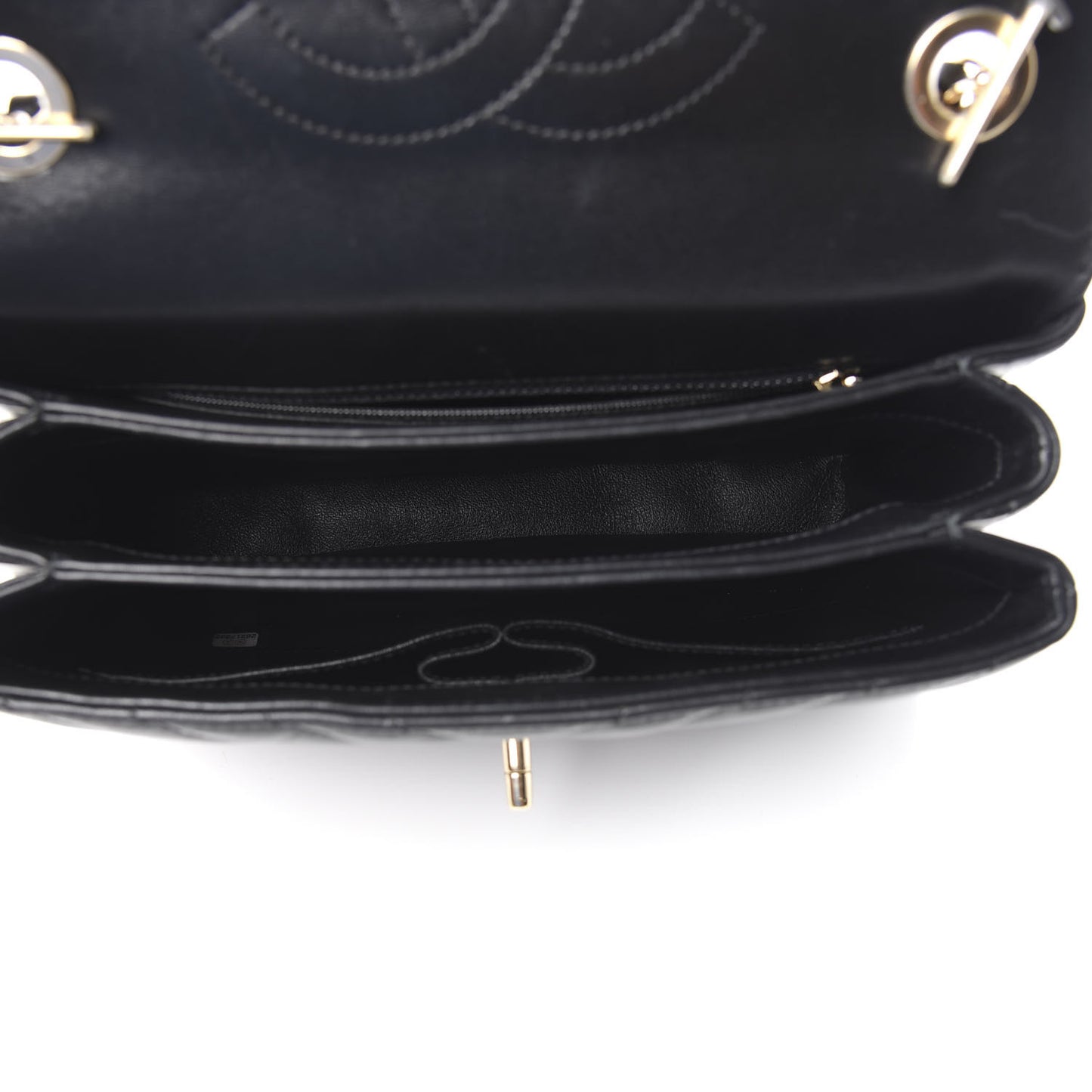 Lambskin Chevron Quilted Small Trendy CC Dual Handle Flap Bag Black