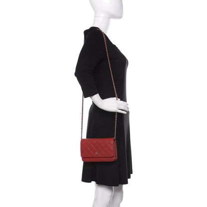 Chanel Caviar Quilted Wallet on Chain WOC Red 2 of 12