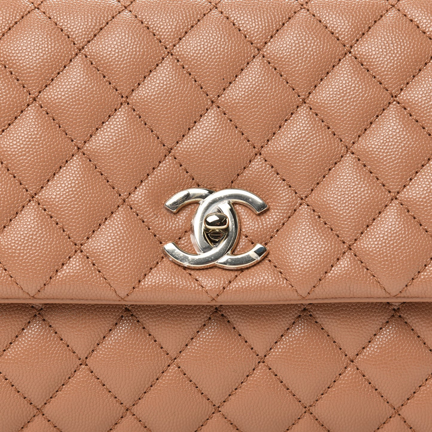 Caviar Quilted Small Coco Handle Flap Brown
