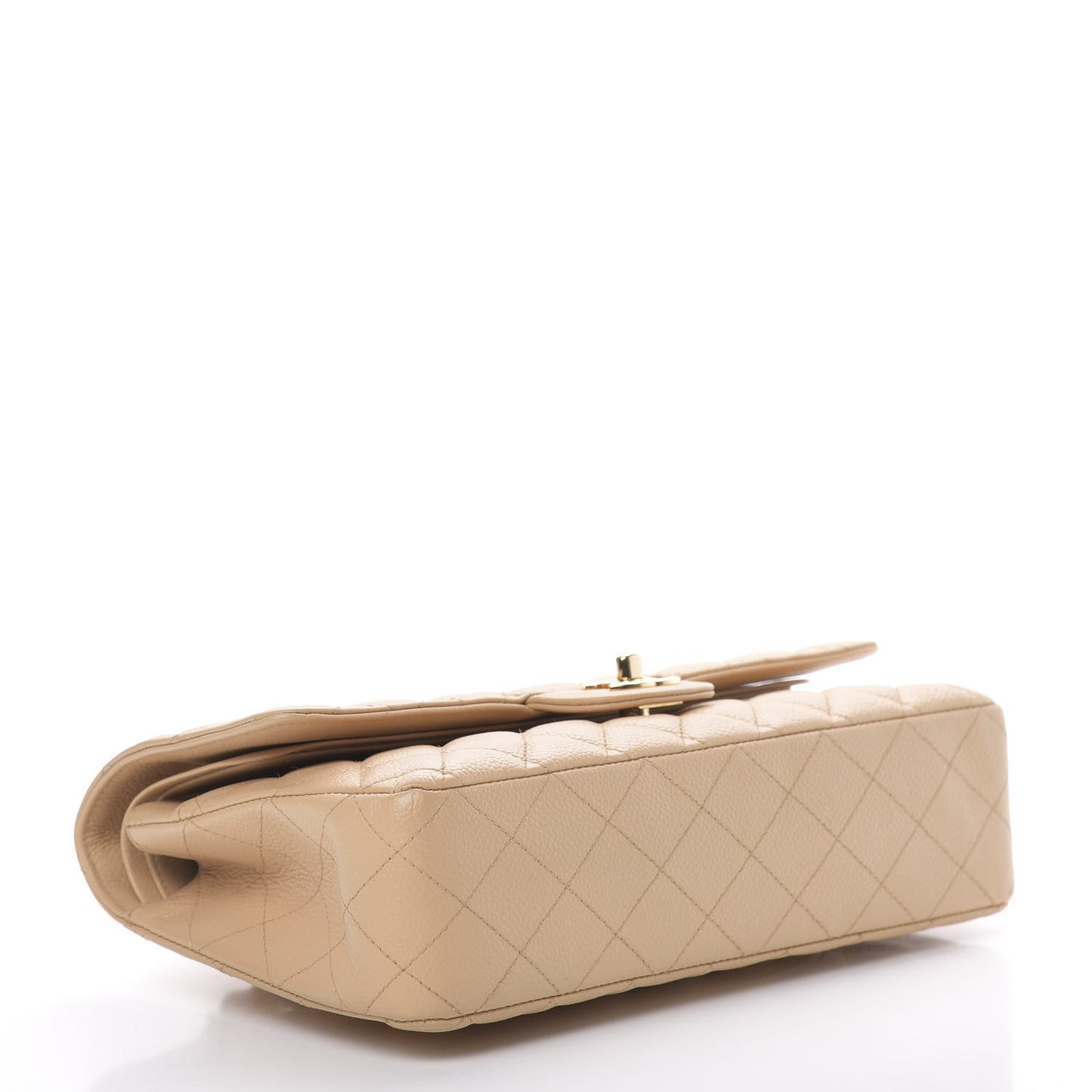 Caviar Quilted Medium Double Flap Beige