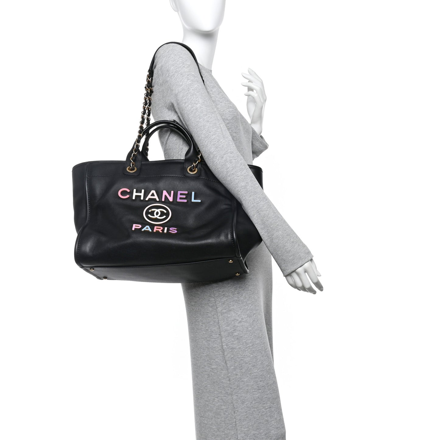Calfskin Medium Deauville Tote Black Multicolor