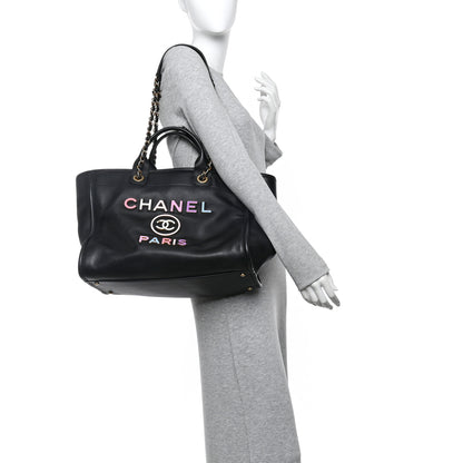 Chanel Calfskin Medium Deauville Tote Black Multicolor 2 of 11
