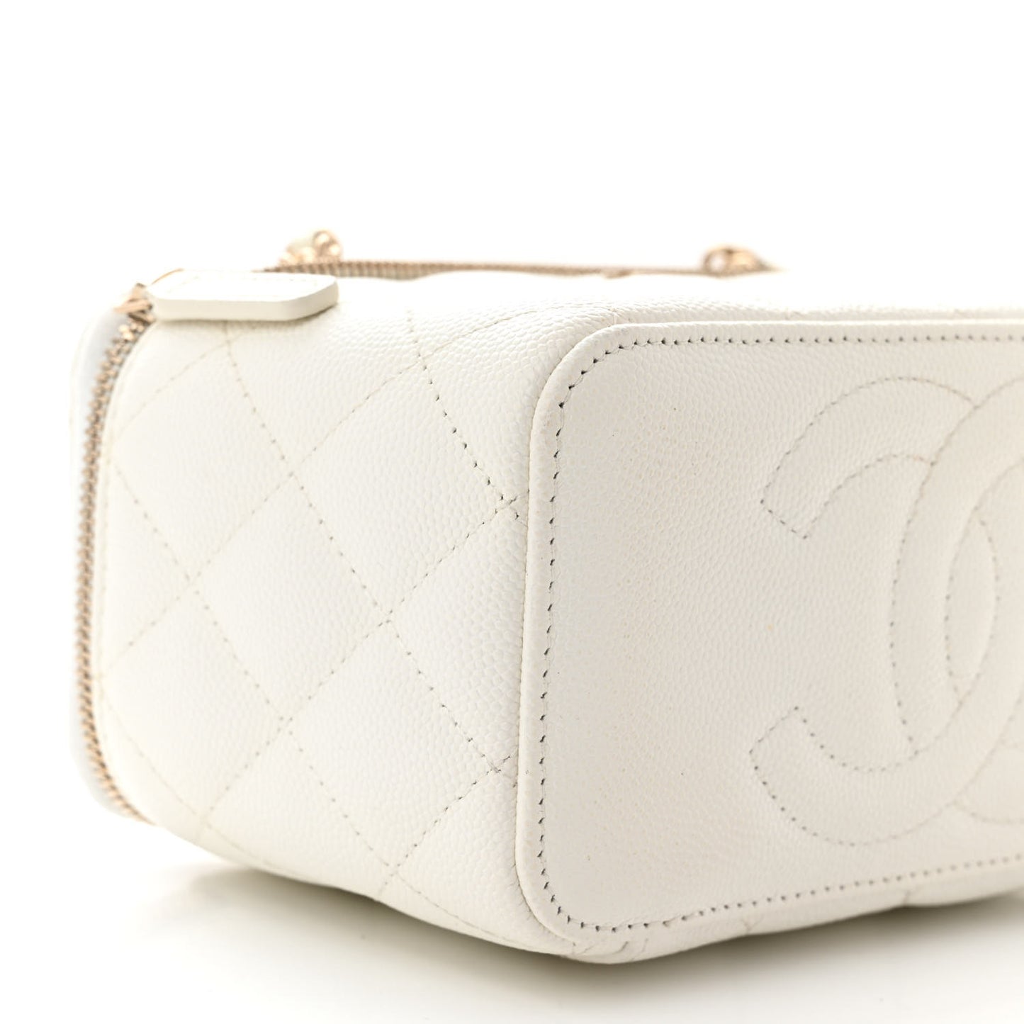 Caviar Quilted Small Vanity Case With Chain White