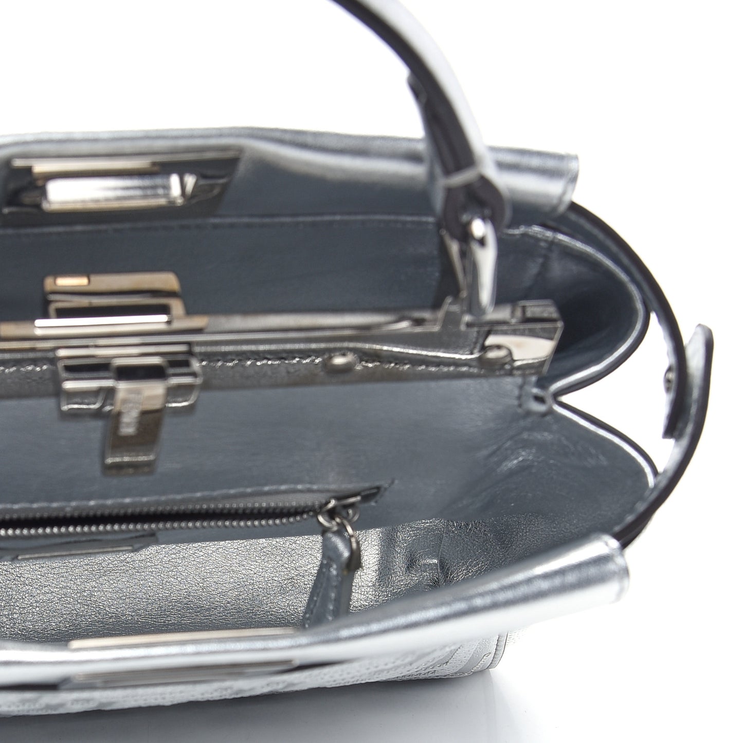 Vitello Catalan Mirror Sequin FF 1974 Embroidered Mini Peekaboo Iconic Satchel Argento