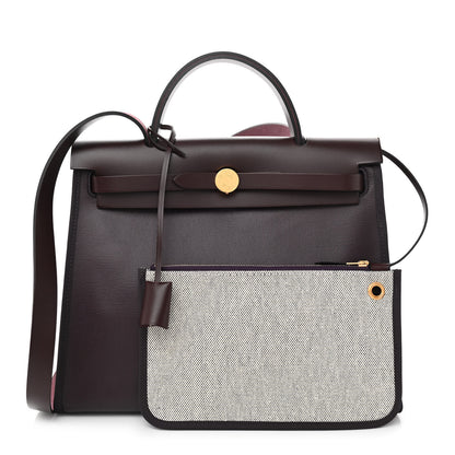 Hermes Toile H Berline Vache Hunter Herbag Zip PM 31 Cassis Ecru Black Rouge Sellier 1 of 12