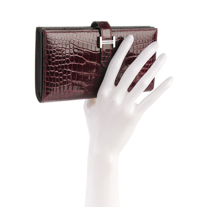 Hermes Shiny Alligator Bearn Wallet Bordeaux 2 of 8