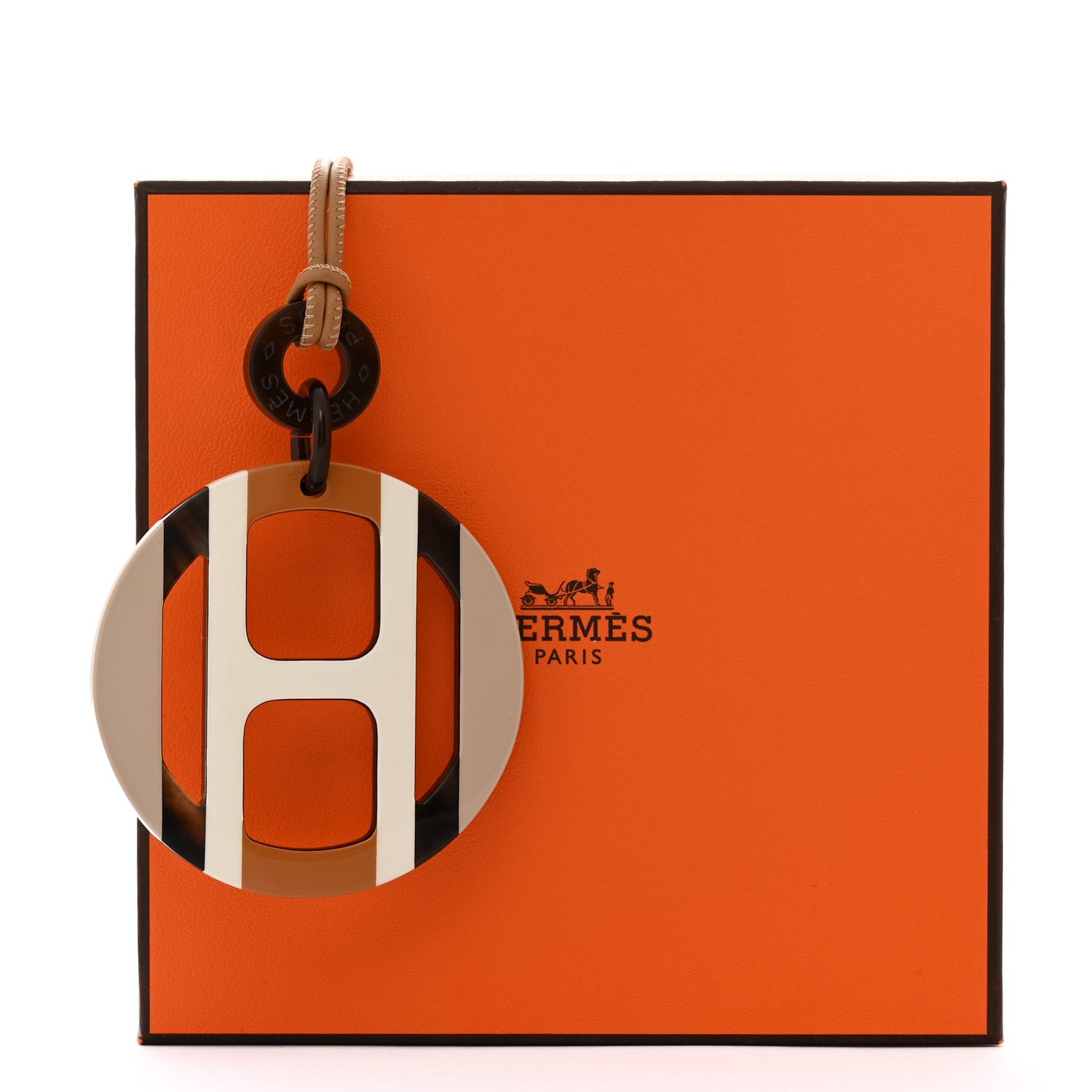 Hermes Buffalo Horn Lacquer H Equipe Pendant Necklace Sable 7 of 7