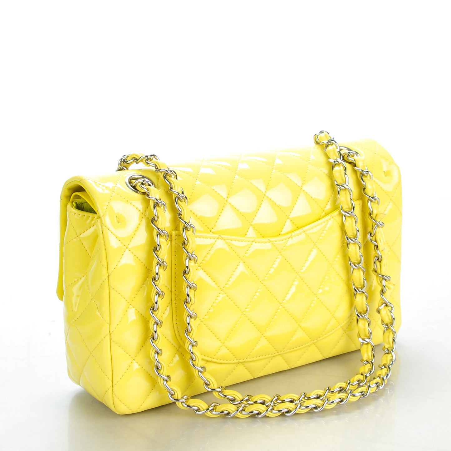Patent Quilted Medium Double Flap Yellow