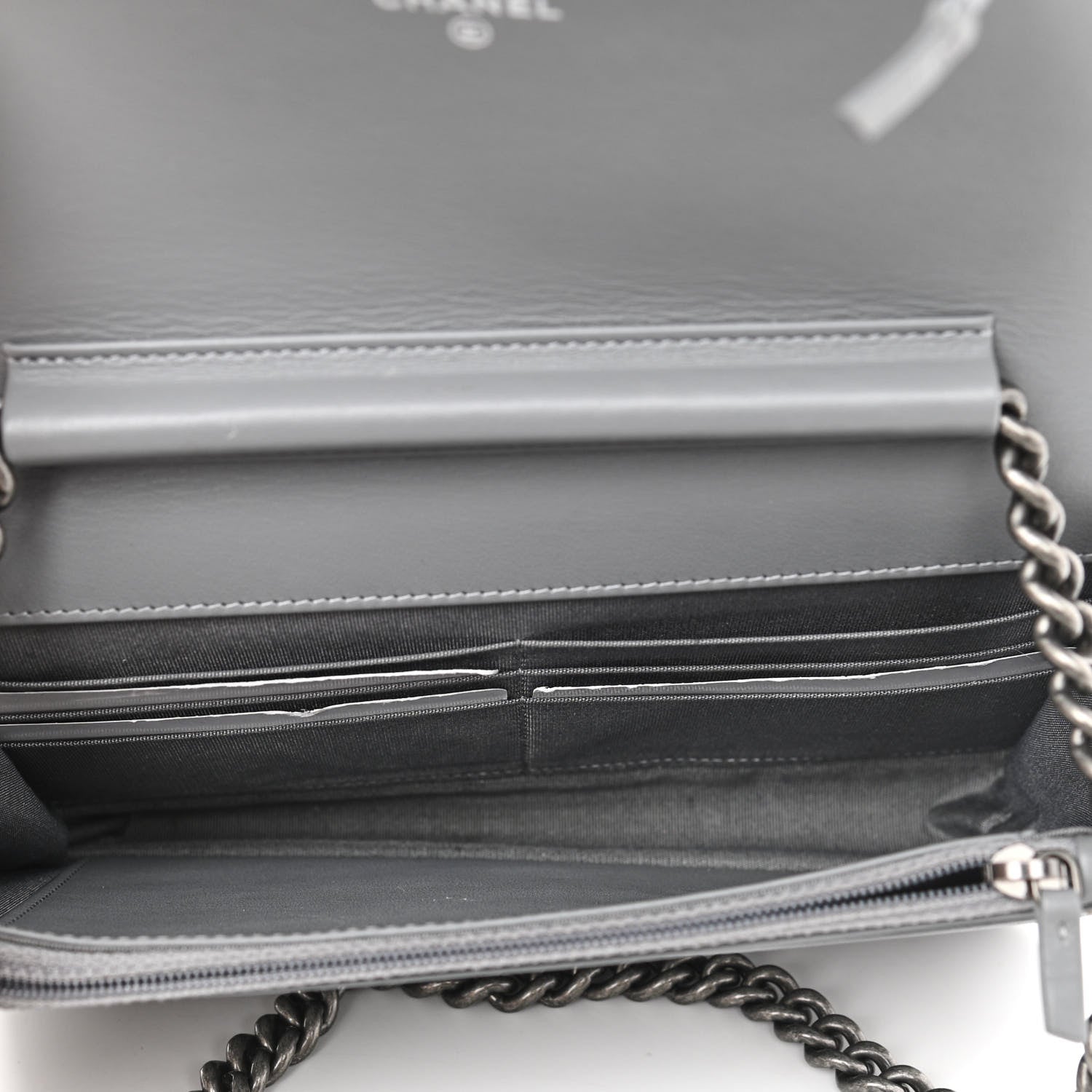 Chanel Caviar Chevron Quilted Boy Wallet On Chain WOC Grey 5 of 12