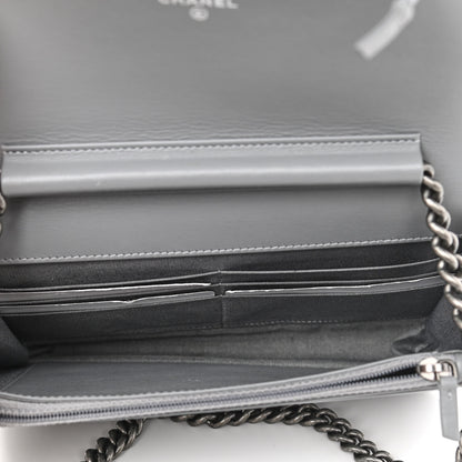 Chanel Caviar Chevron Quilted Boy Wallet On Chain WOC Grey 5 of 12