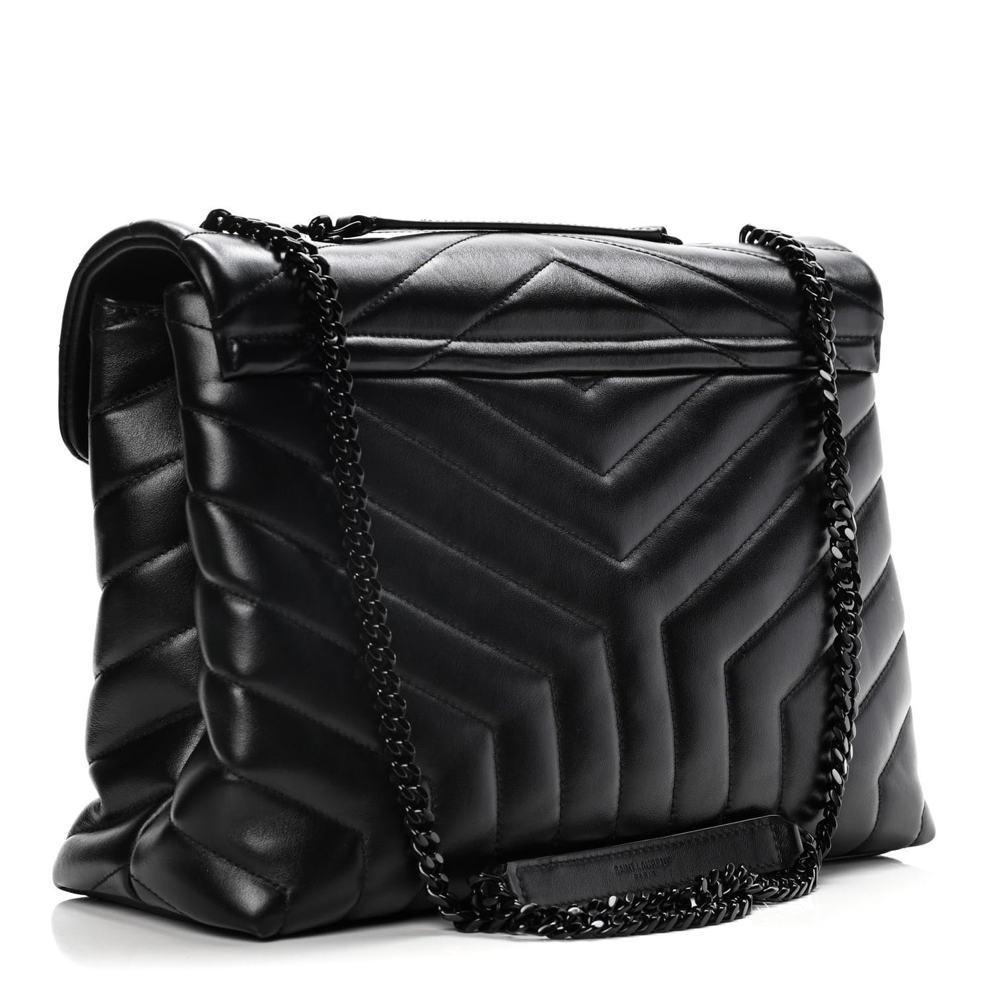 Calfskin Y Quilted Monogram Medium Loulou Chain Satchel Black