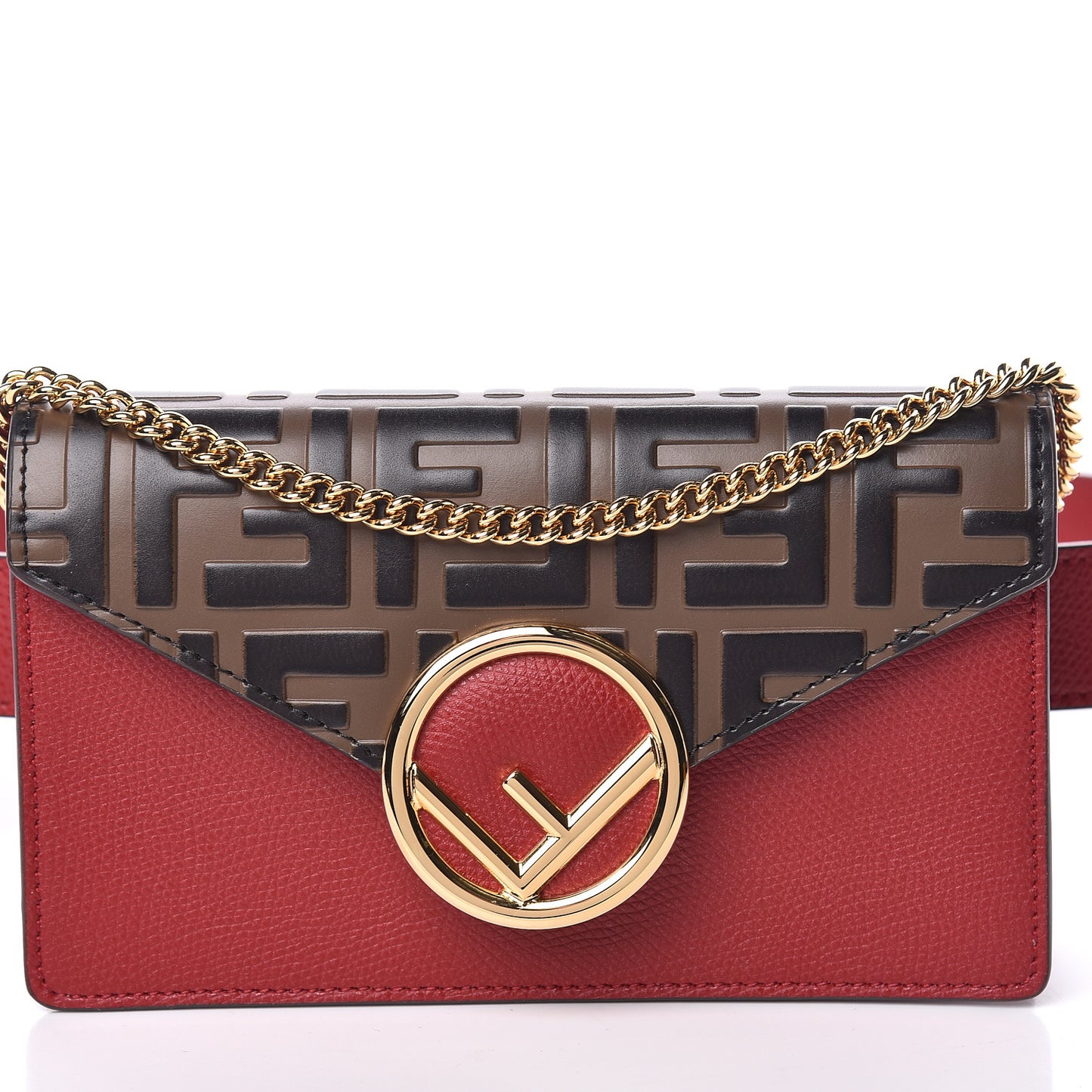 Vitello Cruise F is Fendi Bi-Color FF 1974 Embossed Envelope Belt Bag Maya Black Fragola