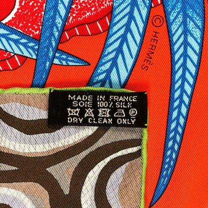 Hermes Silk La Marche Du Zambeze Scarf 90 Orange Vert Bleu 3 of 3