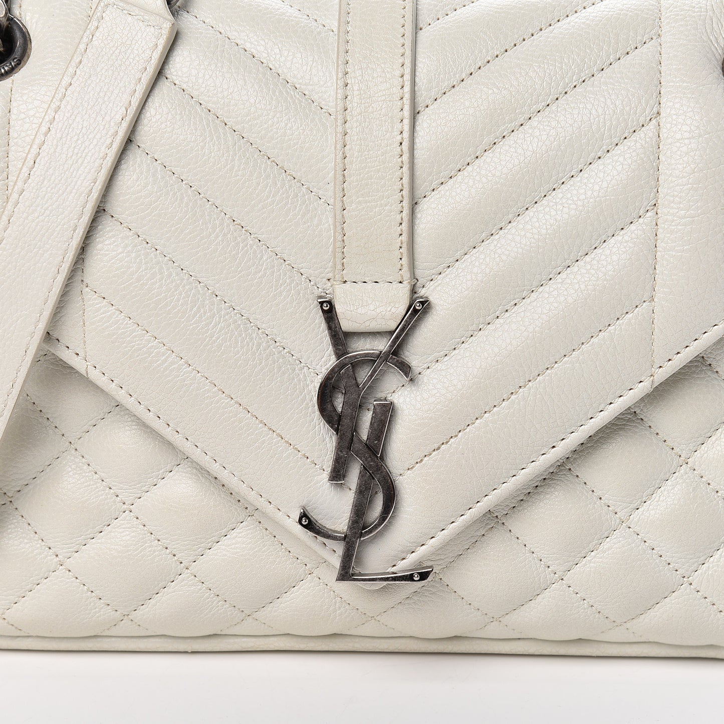 Sheepskin Medium Tri-Quilt College Monogram Satchel Porcellana