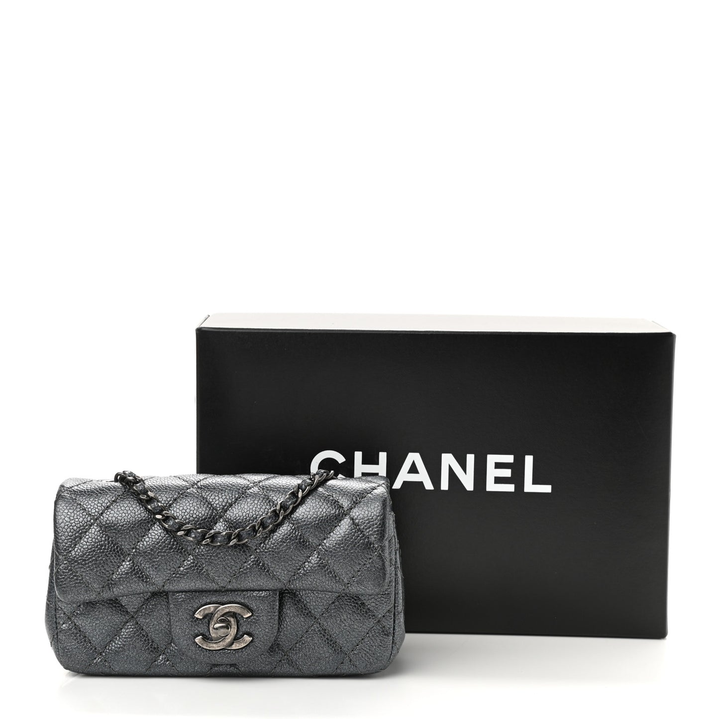Metallic Caviar Quilted Extra Mini Flap Charcoal