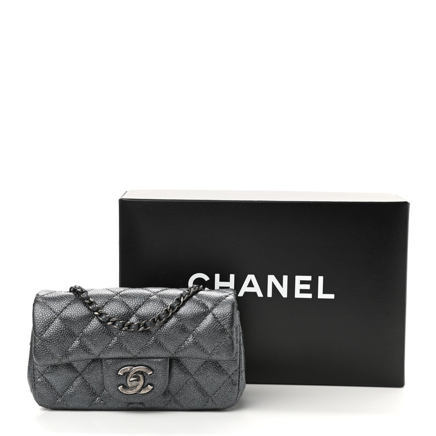 Chanel Metallic Caviar Quilted Extra Mini Flap Charcoal 11 of 11