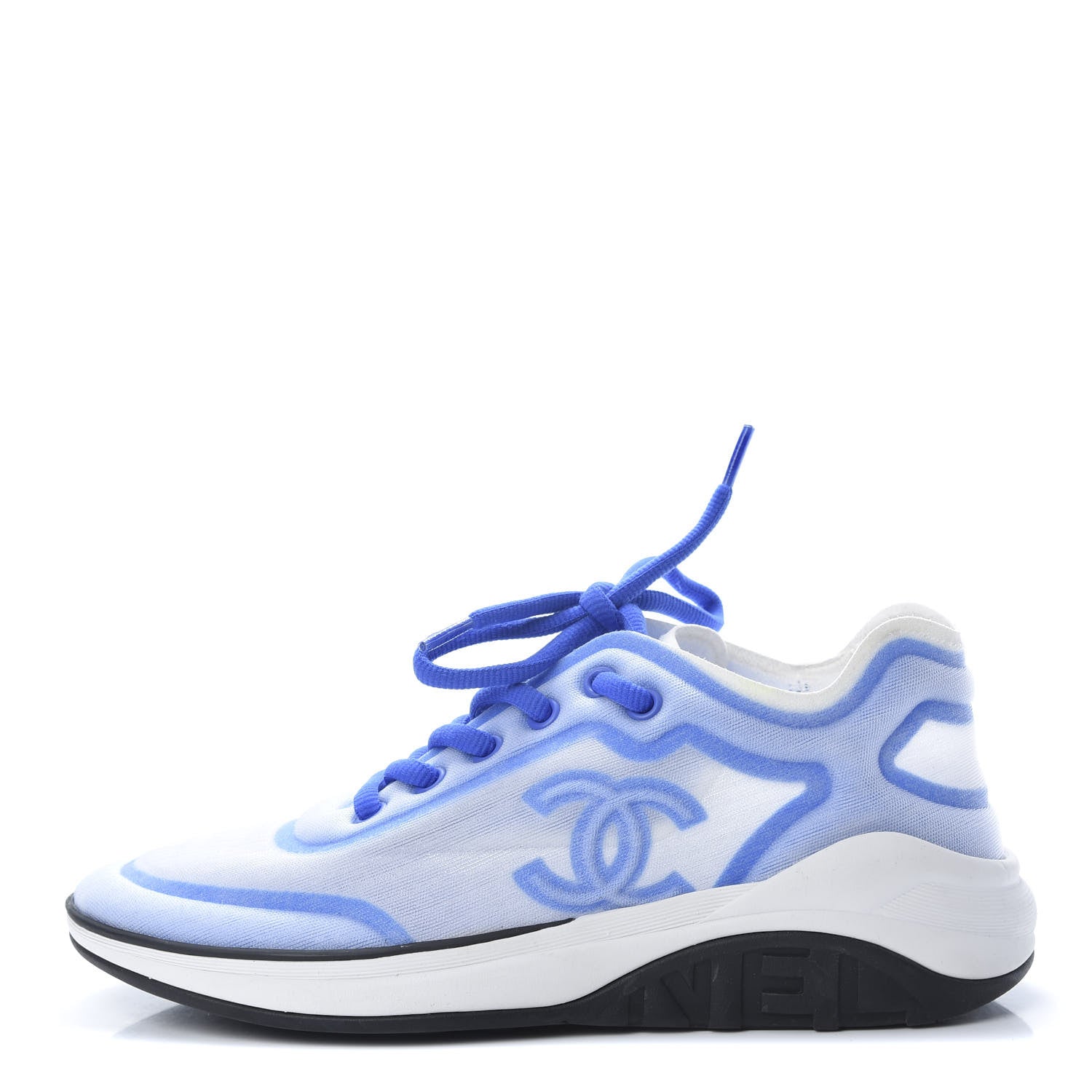 Chanel Calfskin Mesh Lyrca Womens Logo Sneakers 36.5 White Blue 1 of 7