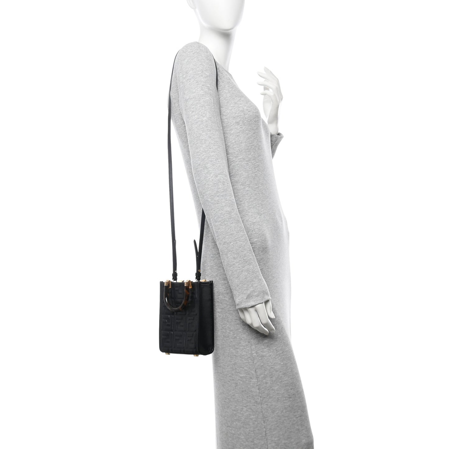 Vitello Plexiglass FF Embossed Mini Fendi Sunshine Shopper Tote Black