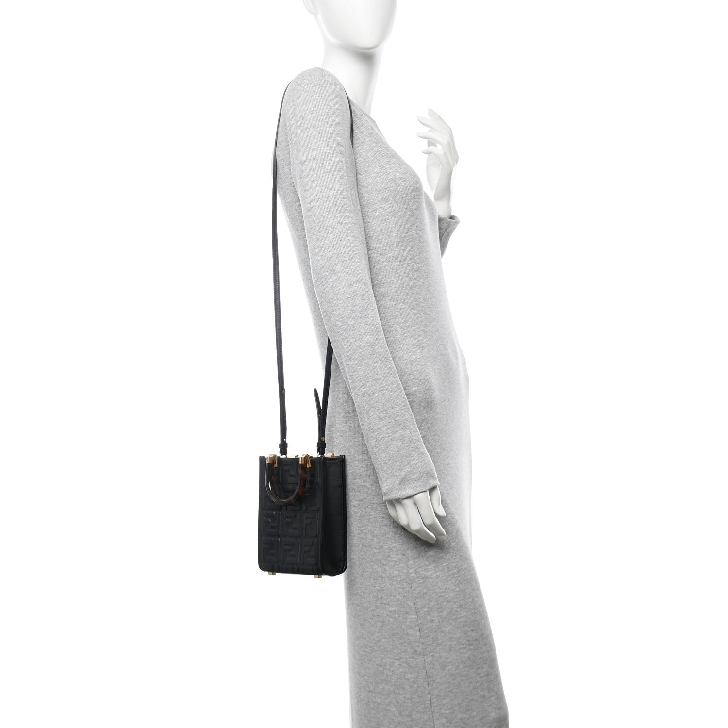 Fendi Vitello Plexiglass FF Embossed Mini Fendi Sunshine Shopper Tote Black 2 of 12