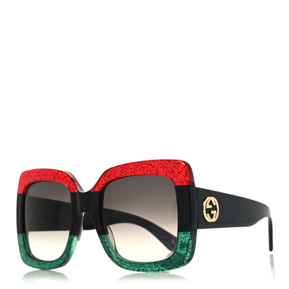 Gucci Acetate Square Frame Sunglasses GG0083S Glitter Red Black Green 1 of 8