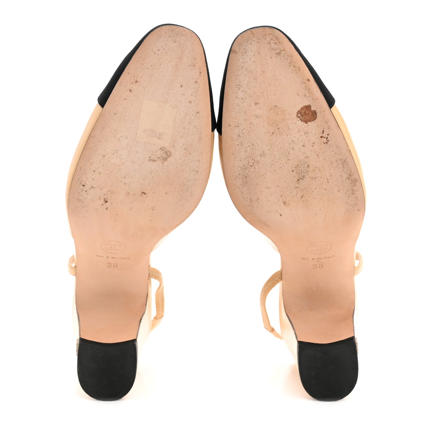Goatskin Grosgrain Cap Toe CC Slingback Pumps 38 Beige Black