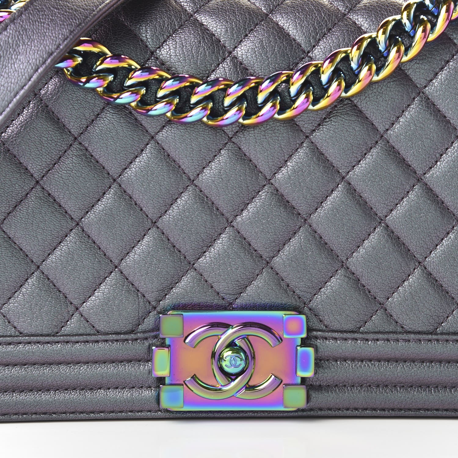 Chanel Iridescent Goatskin Quilted Medium Boy Flap Purple 10 of 11
