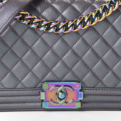 Chanel Iridescent Goatskin Quilted Medium Boy Flap Purple 10 of 11